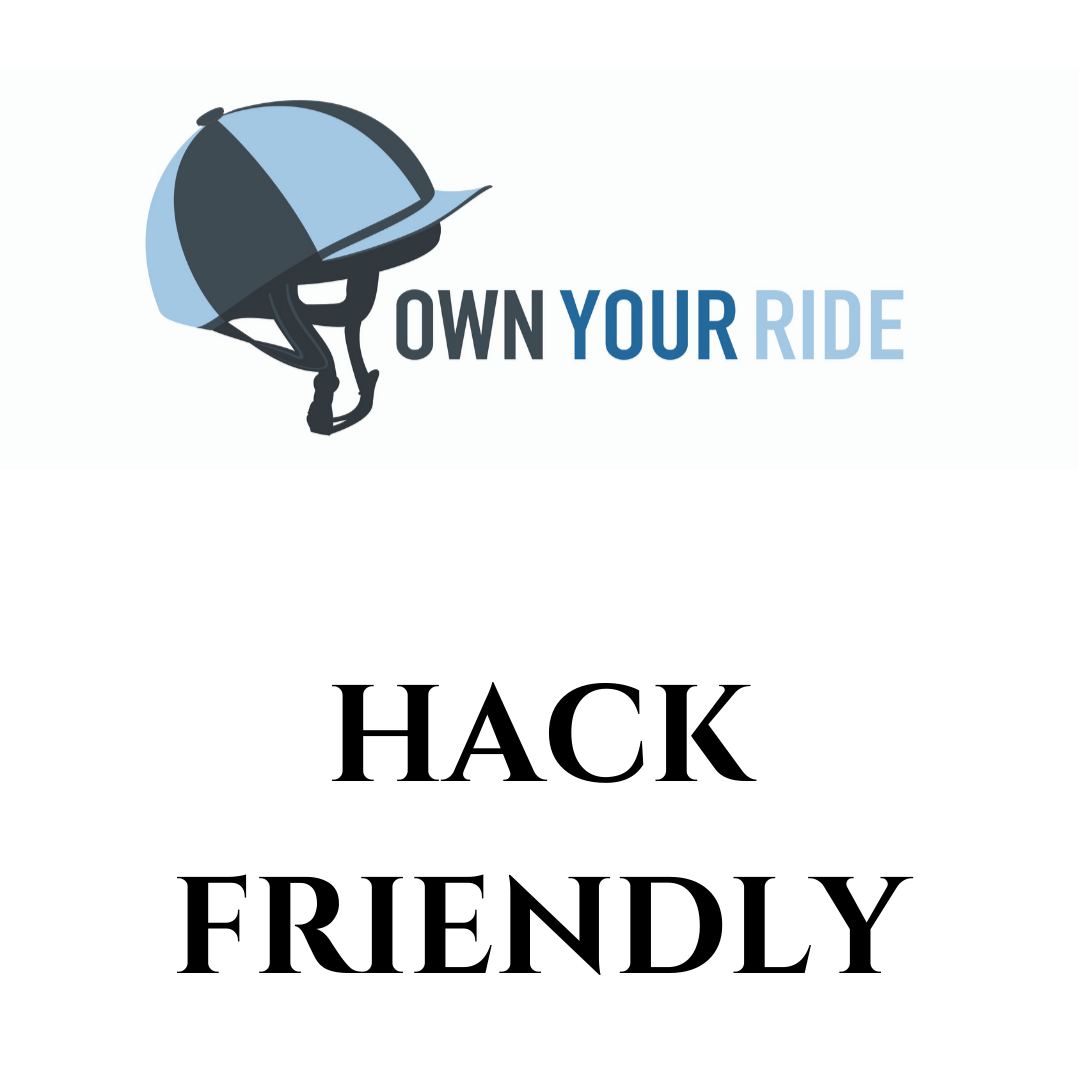 Own Your Ride logo with riding hat and wording hack friendly